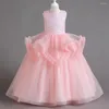 Robes de fille bleu ciel fleur filles pour les mariages fête Gala col rond longueur cheville avec volants paillettes enfant anniversaire robe de princesse 2023