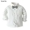 Zestawy odzieży Top and Fashion Kids Boy Gentleman Suit Długie rękaw Biała koszulka Bowtie+Komisja 2PCS Ostry Tuxedo 230927