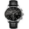 Men Watches Japan Quartz Movement Leather Strap New Portuguese Chronograph I371447 Black Dial 40mm Wristwatches292J