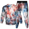 Herrspåriga färgglada slipsfärgade Vortex -mönster Tryckta män Tracksuit Kvinnor Utomhus Casual Clothing Sweatshirt Jogging Pants 2st Set Set