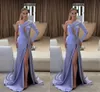 Robe de bal sexy grande taille sirène longue pour femme, asymétrique épaule dénudée en satin perlé, longueur au sol, fente latérale haute, pour occasions formelles, concours de beauté, soirée, fête d'anniversaire