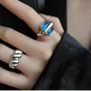 Cluster Rings Fashion Blue Zircon Engagement For Women Couples Vintage Irregular Open Silver Color Index Finger Ring Jewelry Gifts