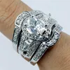 Rings Cluster Vintage14K White Gold Lab Lab خاتم الماس مجموعة المجوهرات 3-في 1 خطوبة الزفاف للنساء الزفاف Fine Party Access2526