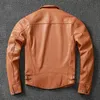 Couro masculino falso highend moda bonito primeira camada de cera de óleo jaqueta curto fino motocicleta smoking regular 230927