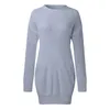 Casual Dresses O Neck Strickkleid Frauen Herbst Winter Lose Langarm Mini Pullover Pullover Weibliche Mode Tragen Vestidos Plus Größe