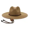 Utomhushattar breda grimkvinnor Män Panama Straw Hat With Chin Strap Summer Garden Sun Hat Upf 50 230927