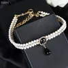 Collana con pendente vintage di design di marca Logo goccia d'acqua nera 3 strati girocollo in cristallo con doppia perla per gioielli da donna305n