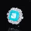 Bagues de cluster Vinregem Luxe 18,5 mm Lab Créé Emerald Paraiba Tourmaline Gemstone Vintage Bague pour femmes Cocktail Fine Bijoux en gros