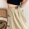 Skirts With Belt Wrinkled High-waisted Half-body Skirt Female Summer Korean Loose Work Pockets Fashion Casual Long