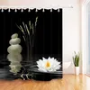 Zen Stone Douchegordijn Met Aziatische Lotusbloem Reflectie Op Water Badkamer Waterdicht Polyester Stof Voor Bad Decor Curtai257M