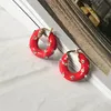 Hoop & Huggie Red Blue Color Metal Small Thick Earrings For Women Dainty Rhinestones Hoops Solid Round Circle309M