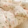 Bedding sets Ins Style Duvet Cover Set with Flat Sheet Pillowcases Cute Orange Cherry Crow Printed Single Double Queen Size Girls Kit 230927