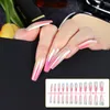 Faux ongles 24 pièces sur ballerine brillante, cercueil extra long, faux dégradé de presse