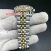 Volledige diamanten case horloges voor mannen Big Stones Bezel Day Sweep Automatic Date Watch Hoogwaardige 36mm Two Tone Pols310m