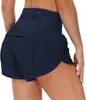 Luwomen-1170 Shorts esportivos femininos de cintura alta para corrida Yoga Fiess de secagem rápida com bolsos com zíper