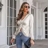 Women's Polos Twisted Satin Colored Ding Shirt Long Sleeve Top Clothing Women Ladies Tops