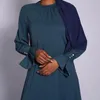 Casual Dresses Summer Solid A-line Dress Women Muslim Simple Lotus Sleeve Abayas Fashion Long Maxi Female Vestidos