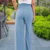 Kvinnor Pants Ladies Summer Trousers Cotton Linen Comfy Pleated Solid Color Tind Up Loose Bohemian Style High Midist Office Lady Lady