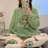 Women's Sleepwear Autumn Winter Kawaii Cartoon Pajama Sets Women Pyjamas Plaid Flannel Loung Girl Pijama Mujer Night Suits Homewear