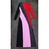 カジュアルドレスエレガントなマルチカラーマキシセレブパーティーベスティドス高品質のファッションブラックピンクレッドパッチワーク長袖包帯ドレス