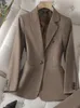 Damenanzüge Blazer Hohe Qualität Langarm Weiblicher Blazer Frauen Blau Kaffee Khaki Single Button Slim Jacke Damen Business Arbeitskleidung Formeller Mantel 230927