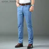 Mäns jeans 2023 Spring/Summer Thin Denim Straight Cotton Stretch Jeans Men Business Casual tyg Hög midja Ice Silk Lightweight Byxor L230927