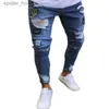 Jeans da uomo 2023 Jeans strappati skinny ricamati bianchi Pantaloni da uomo in denim hip-hop slim fit in cotone elasticizzato Jeans casual da uomo Pantaloni da jogging L230927