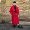 Trench da uomo Cappotto di lana Giacca a vento Gioventù Autunno Inverno Risvolto Lungo coreano Casual Rosso doppio petto