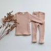 Conjuntos de roupas de inverno criança roupas de bebê conjuntos meninas meninos malha camisola tops leggings calças crianças pijamas crianças roupa interior térmica para 0-5y 230927