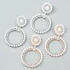 Dangle Earrings Fashion Big Flower Crystal Female Luxury Geometric Round Rhinestone Drop Women Weddding Jewelry