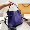 Vintage Brown Leather Handbags Drawstring Designer Luxury tote bag Classic Letter Hardware Buckle Bucket Bag Genuine Suede Leather Women Crossbody Sho x09a#