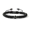 Bijoux noirs entiers, pierre d'onyx noire plate naturelle avec perles en laiton de 8mm, Bracelet en macramé pour hommes, nouvel arrivage, 223i