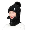 Chapéus de malha femininos de lã coral adicionam pele quente chapéus de inverno para mulheres com cachecol com zíper mantenha o rosto mais quente balaclava pompons boné