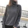 Kvinnors tröjor 2023 Fashion Knit Harajuku Fall Clothes Winter Korean tröja Kvinnor Turtleneck värme Pullovers Solid Stretch Rands Top