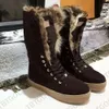 Designer Women Boots Winter Snow Boots Real Rubbits Fur Boots Leather Fashion Platform Shoes Lace Up Casual Suede Fur Shoes Size 35-42 With Box NO484