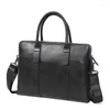 Aktentaschen Doppelreißverschluss Handtasche Luxus Männer Echtes Leder Aktentasche Business Laptoptasche Büro Männlich Portfolio Schwarz