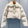 Veste courte en coton velours côtelé pour femme, haut de gamme, avec bouton de fermeture éclair, manteau avec lettres brodées, vêtements d'extérieur