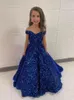 Girl Dresses Sequin Flower For Wedding Off Shoulder Sparkly Pageant Ball Gown Princess Kids Toddler Party Gowns