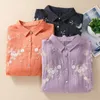 Kvinnors blusar broderi skjortor kinesisk stil sommar 2023 bomullslinne lösa kläder korta ärmar damer toppar ycmyunyan
