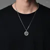 Pendant Necklaces Fashion Jewelry Cross Necklace For Men Retro Accessories Sparta Mask Can Rotate Double-sided Round Label Tide Chain