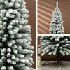 Juldekorationer 150/180 cm Artificial Pencil Tree With Metal Stand Green Xmas Pine Slim Flocked Snow Fir Home Office Party Decor