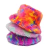 Wide Brim Hats Bucket Winter Warm Tie Dyed Thickened Fur Fluffy Women Gradient Windproof Panama Female Soft Rabbit Hair Fisherman Cap 230927