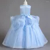 Robes de fille bleu ciel fleur filles pour les mariages fête Gala col rond longueur cheville avec volants paillettes enfant anniversaire robe de princesse 2023
