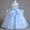 Abiti da ragazza Blu cielo Fiore per ragazze Per matrimoni Festa di gala O-Collo alla caviglia con volant Paillettes Compleanno per bambini Abito da principessa 2023