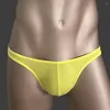 Cuecas homens respirável lingerie gelo seda calcinha briefs sexy roupa interior cintura baixa tanga u convexo bolsa breve elástico escroto calcinhas