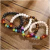 Perles 8Mm Pierre Naturelle Oeil De Tigre Bracelets Pour Femmes Hommes 7 Chakra Perle Reiki Guérison Méditation Bracelet Corde Tressée Ajusta Dh6Ab