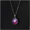 Pendant Necklaces Double-Sided Glass Gemstone Starry Sky In The Solar System Gem Universe Milky Way Star Chain Necklace Jewelry Gifts Dhlhz