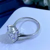 Anillos de racimo Luomansi 10 5CT Oval Super Flash Anillo de diamante grande 100%-S925 Plata esterlina 18K Oro Mujer Compromiso de boda Jewelr257R