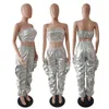 Calças femininas de duas peças Gold Sliver Metálico Aniversário Outfit Dois Peice Define Club Party Crop Top e Calças Streetwear Hip Hop Rave Festival Outfit 230927