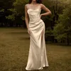 Lässige Kleider Sexy Satin rückenfreies langes Kleid für Frauen 2023 Elegante Abendparty Ärmellos Schlitz Hosenträger Formal
